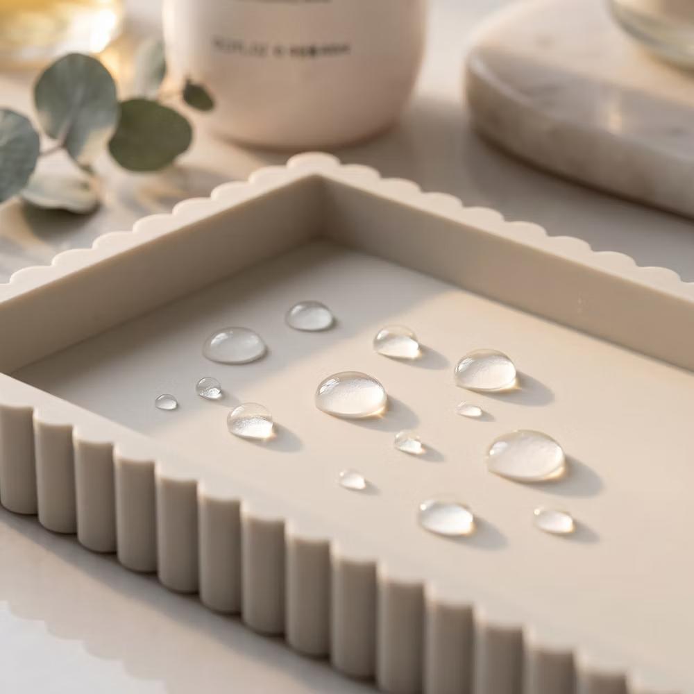 2Pc Round Silicone Vanity Tray Set Decorative Catchall Organizer for Bathroom Countertop Perfume White - Image 3