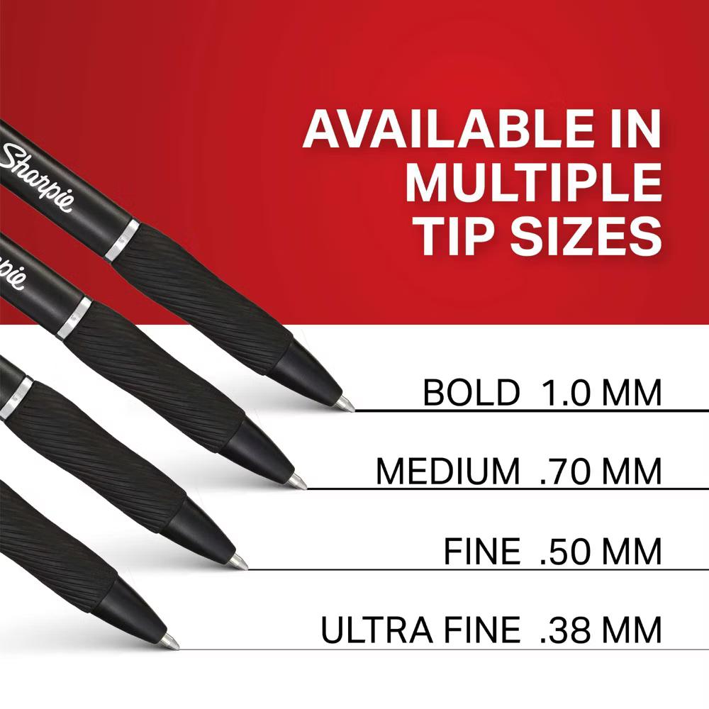 4pk S-Gel Gel Pens Black 0.7mm Medium Tip - Red, Blue, Black Ink: Retractable Pen Set with Contoured Grip & Pocket Clip - Image 7