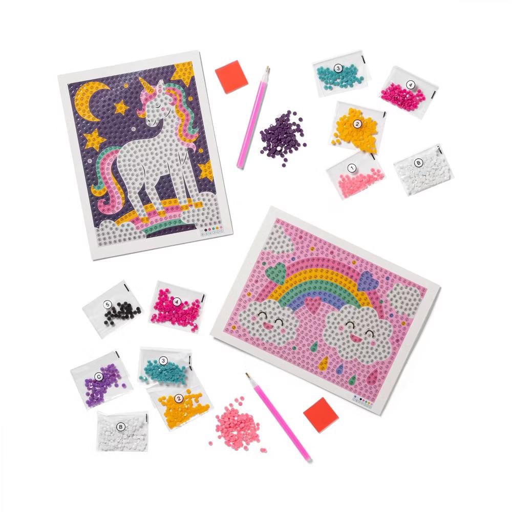2pk 6''X6'' Gem Art Poster Unicorn/Rainbow - DIY Gemstone Craft Kit for Kids, Ages 6 - Image 4