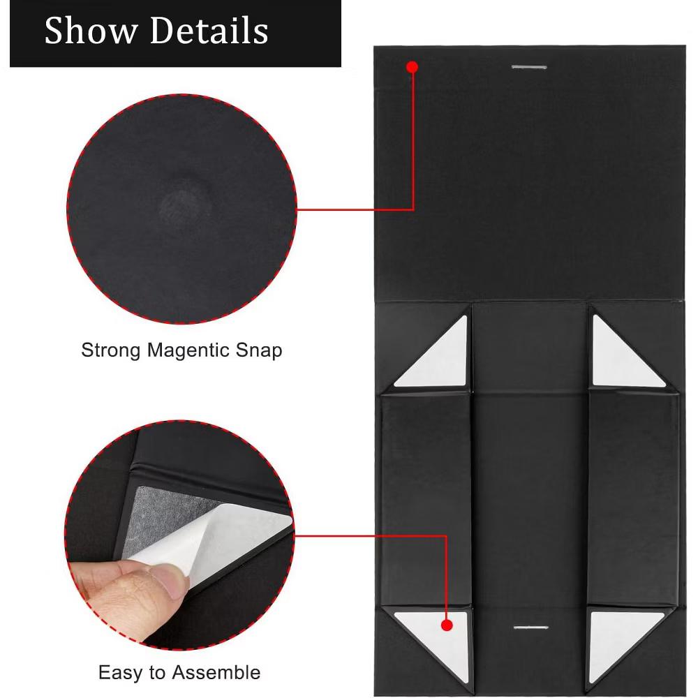 Gift Box with Lid 10.5x7.5x3.1 Inch Black 1 Pack Magnetic Closure Ribbon for Birthday Wedding Christmas Present Packaging