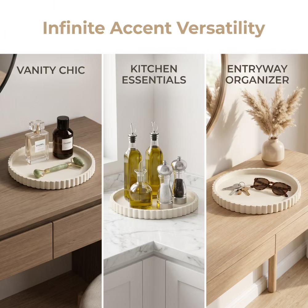 2Pc Round Silicone Vanity Tray Set Decorative Catchall Organizer for Bathroom Countertop Perfume White - Image 51