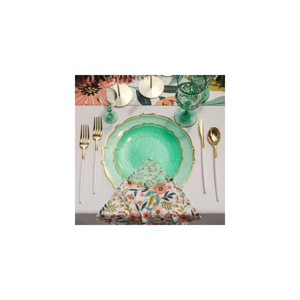 Trendables 40 Pieces Plastic Disposable Wedding Plates Set - 20 7.5" & 20 10" Thin & DelicateTinted Petals Plates with Rim - Image 66