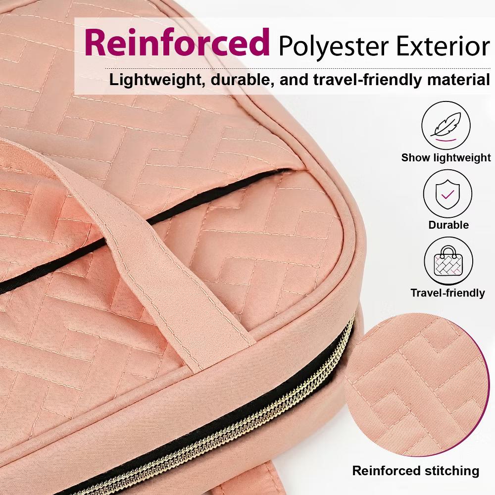 Mber Travel Toiletry Bag Hanging, Travel Makeup Bag, Large Hanging Toiletry Bags with Clear Compartments for Weekender Cosmetic Travel Bags, Pink - Image 2