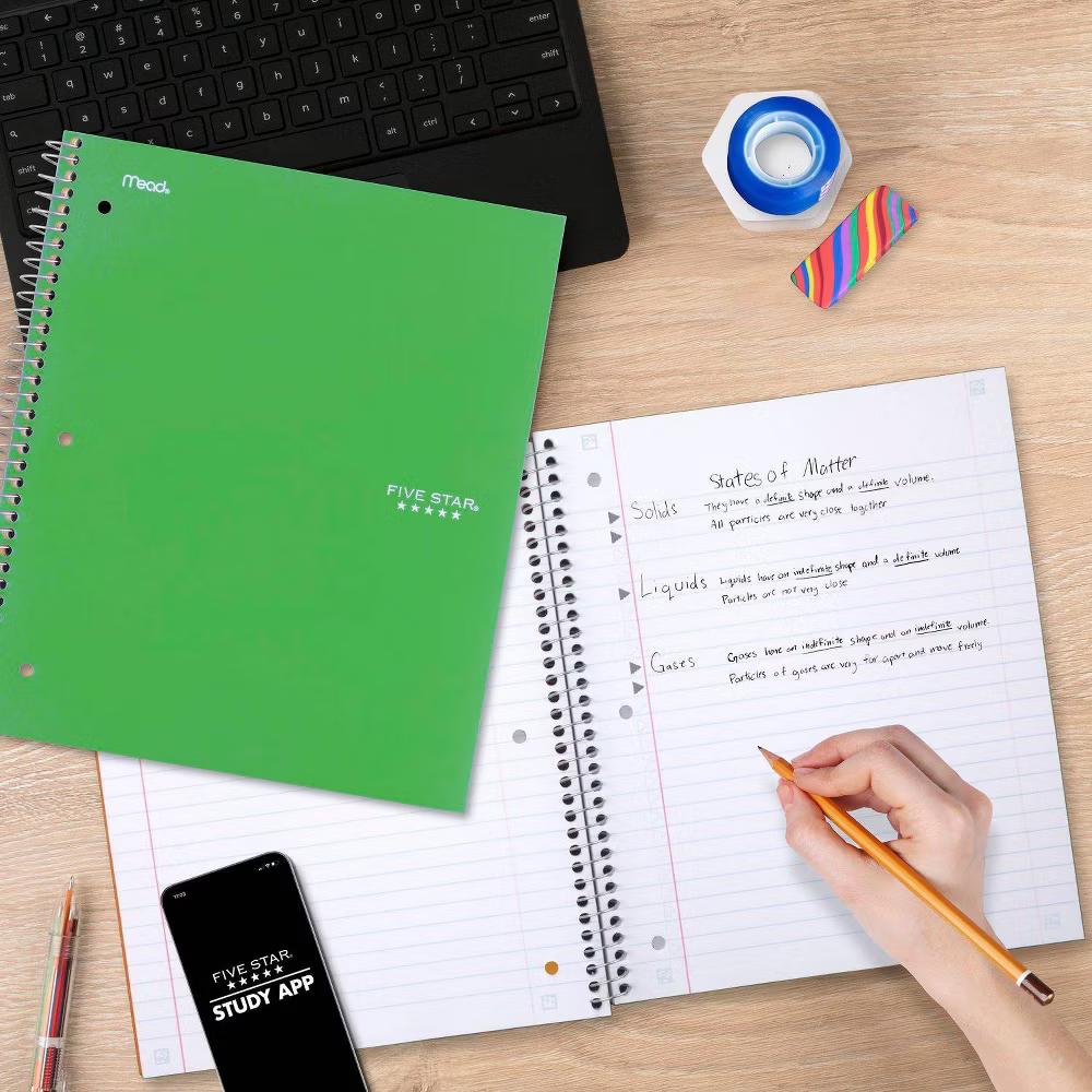 Five Star 8"x10.5" 1 Subject Wide Ruled Notebook Retro Green 100 Pages - Image 6