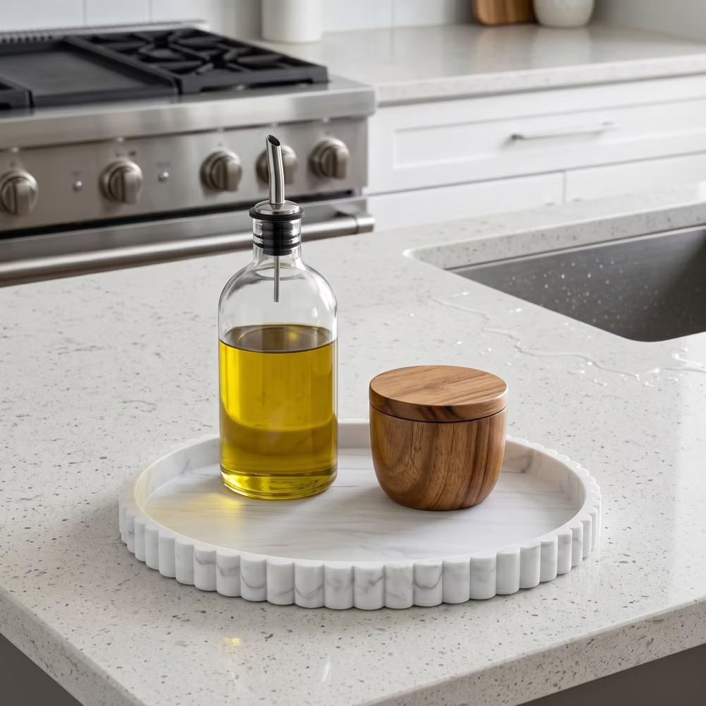 2Pc Round Silicone Vanity Tray Set Decorative Catchall Organizer for Bathroom Countertop Perfume White - Image 57