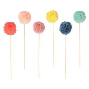 Multi Pompom Cake Toppers (Pack of 6)