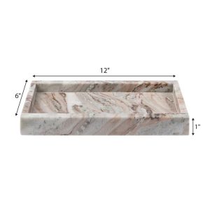 happimess Luxe Stone 12" 6" Classic Minimalist Rectangular Marble Bathroom Countertop Tray