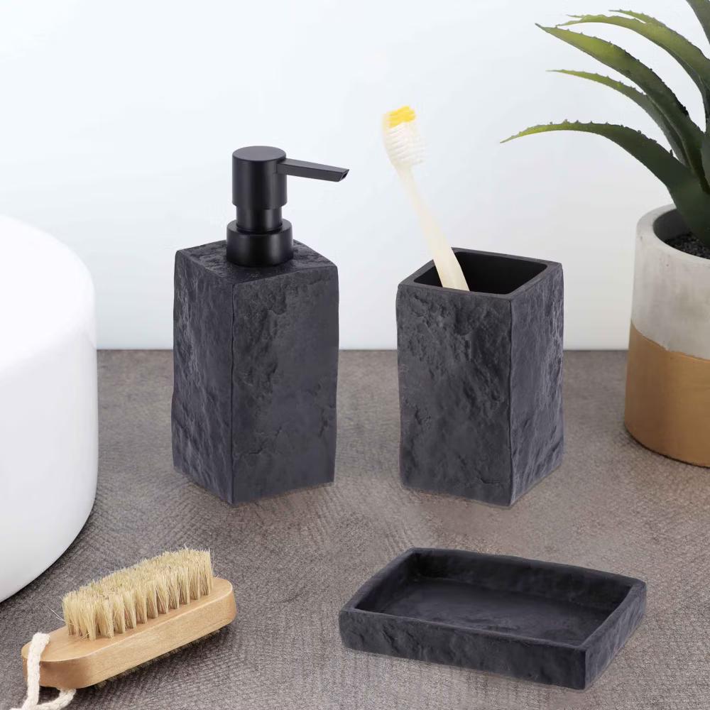 French Home Goods Modern Square Resin Stone Effect Bathroom Tumbler – Versatile Toothbrush Holder, Makeup Brush Cup and Countertop Organizer - Image 6