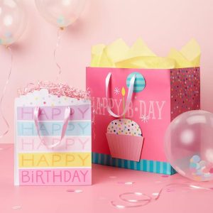 Medium 'Happy Birthday' Cake Slice Gift Bag Colorful - Multicolor Gift Bag, Food Pattern, 12.75" 10" 5"