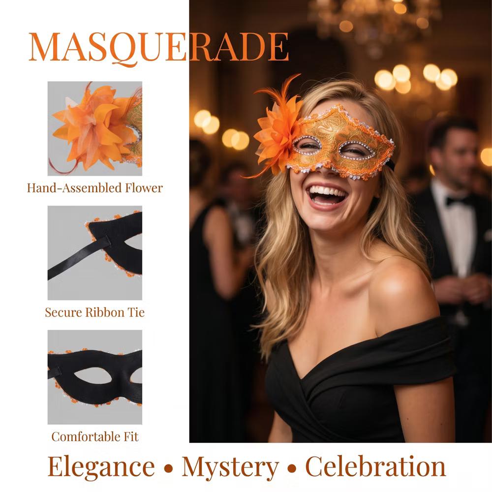 Venetian Masquerade Side Flower Rose Eye Mask for Halloween Costume Party Decor - Image 29
