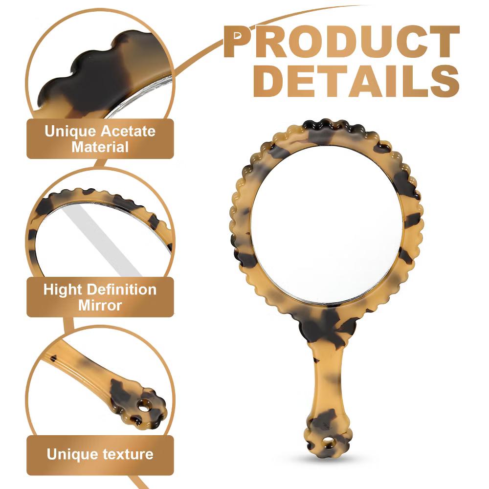 Oval Vintage Acetic Acid Handle Cosmetic Travel Hand Held Mirror - Image 29