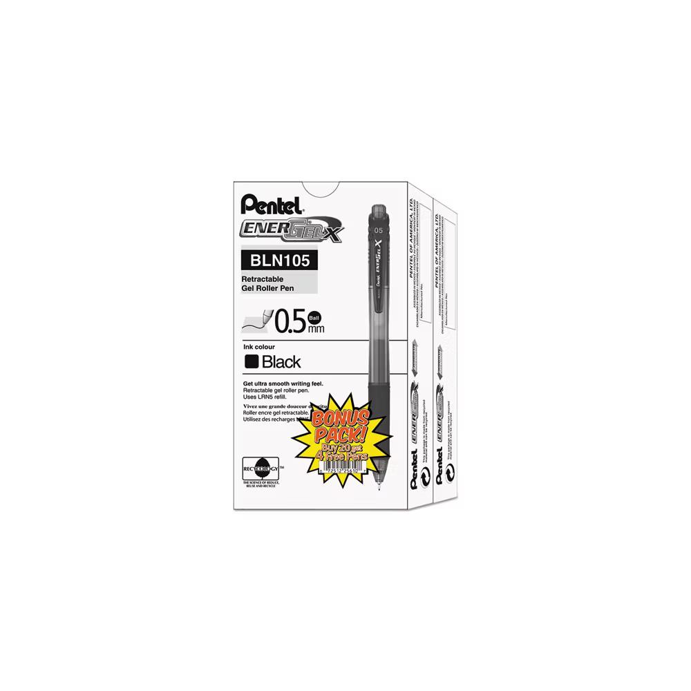 EnerGel- Gel Pen, Retractable, Fine 0.5 mm Needle Tip, Black Ink, Clear/Black Barrel, 24/Pack - Image 2