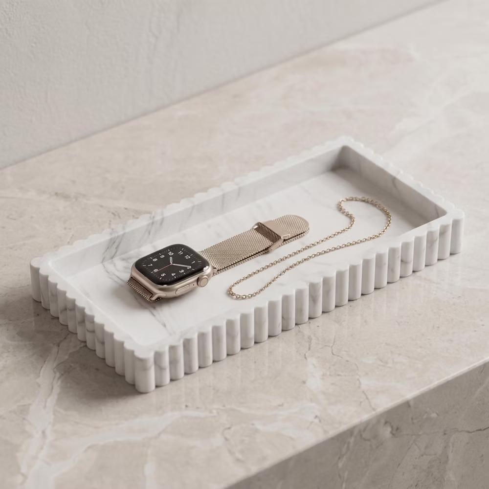 2Pc Round Silicone Vanity Tray Set Decorative Catchall Organizer for Bathroom Countertop Perfume White - Image 27