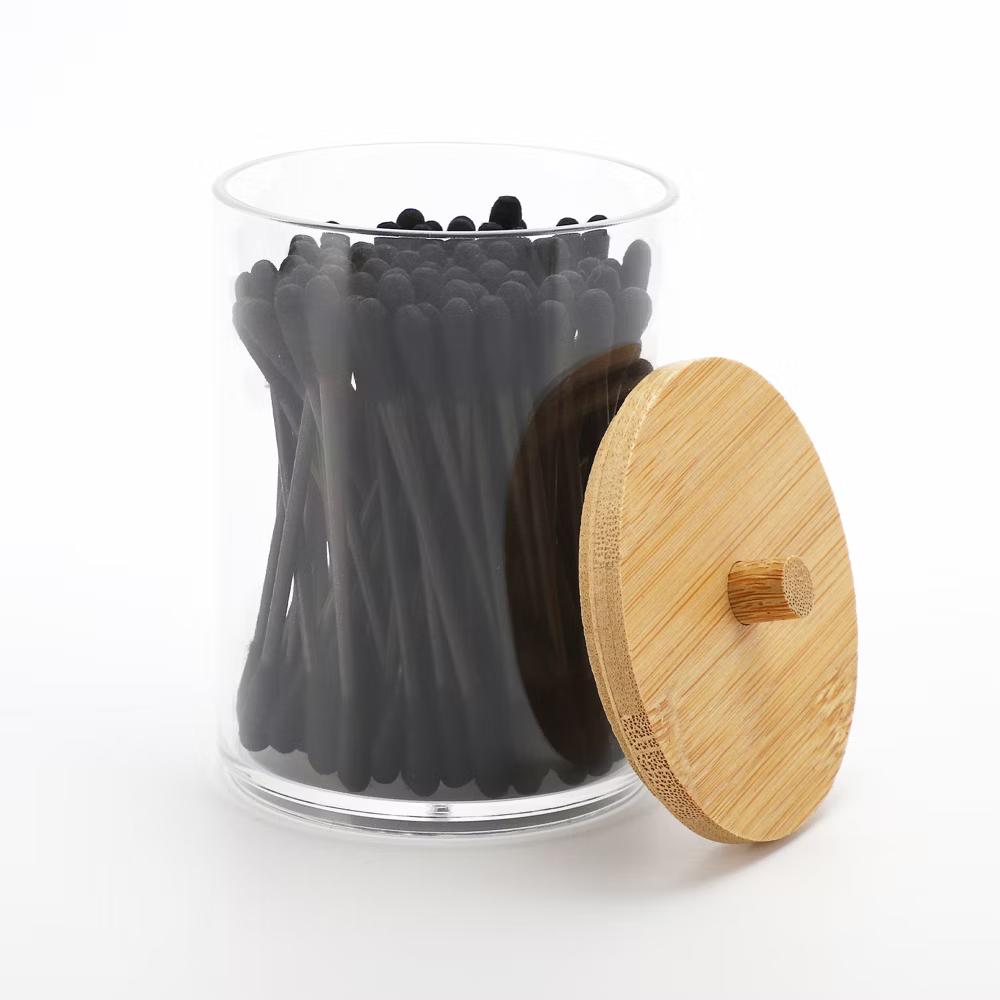 Acrylic Bamboo Wood Cotton Swab Jar Clear Wood Color 1 Pc - Image 9