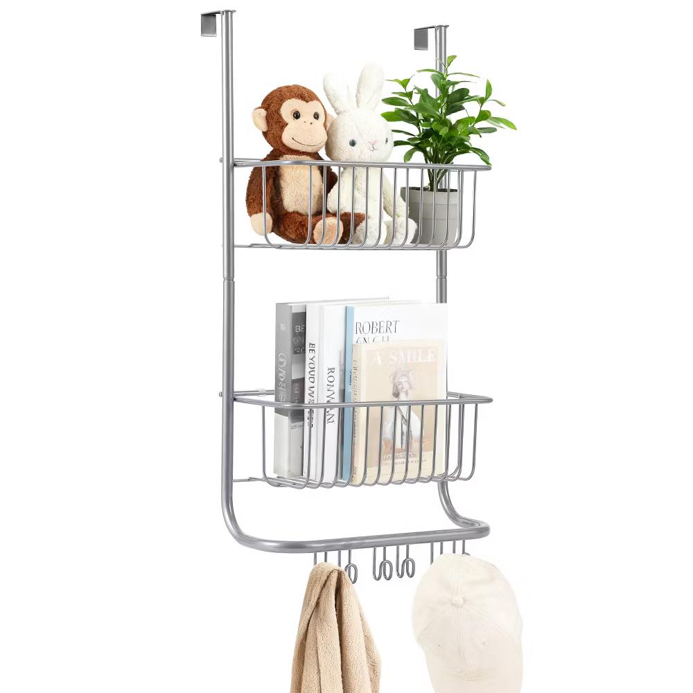 Over The Door Organizer, 2-Tier Metal Shower Caddy with 6 Hooks, Adjustable Hanging Storage - Image 11