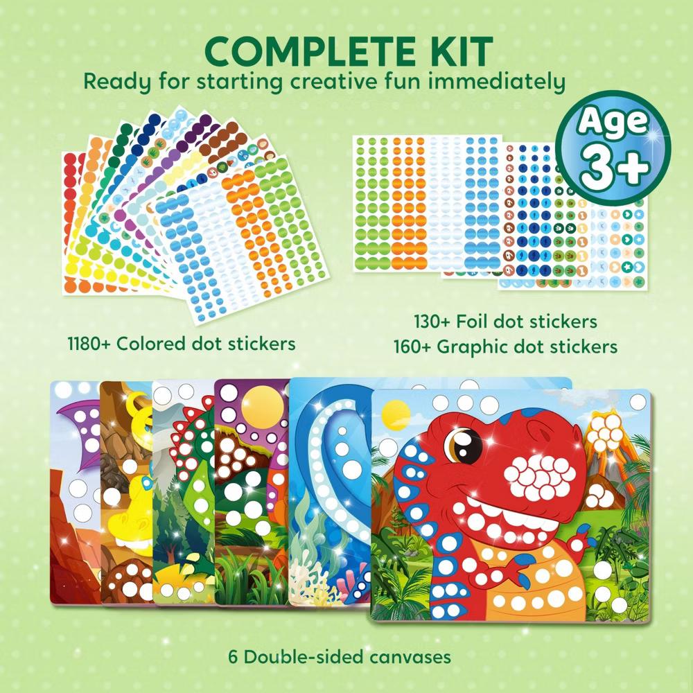 Dot Art Kit for Kids Age 3- Dinosaur Themed No Mess Sticker Craft, Ideal Arts & Crafts Supplies, Birthday Gifts for Boys Girls - Image 5