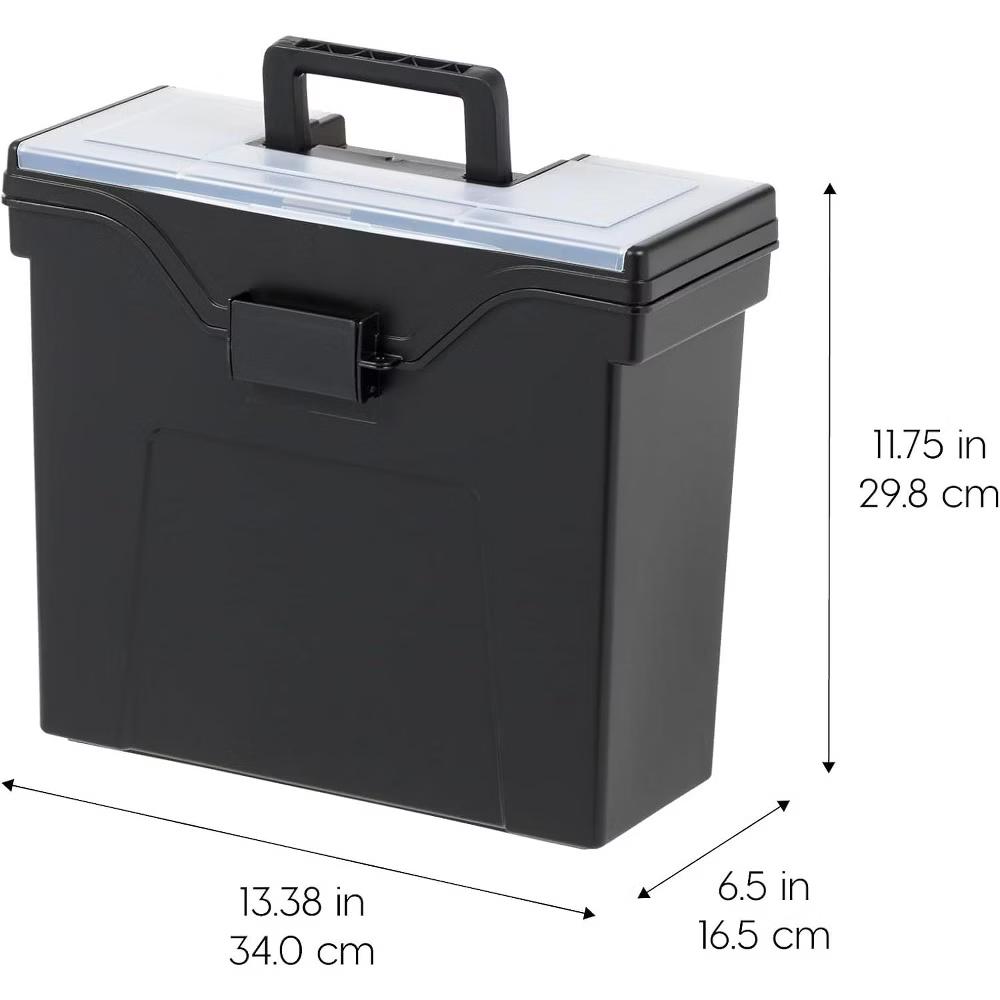 Portable File Box With Handle, Letter Files, Lockable, Black - Image 3