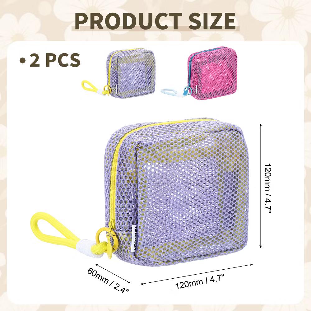 Mesh Travel Toiletry Organizing Zipper Mini Makeup Bag with Strap 4.7" - Image 31