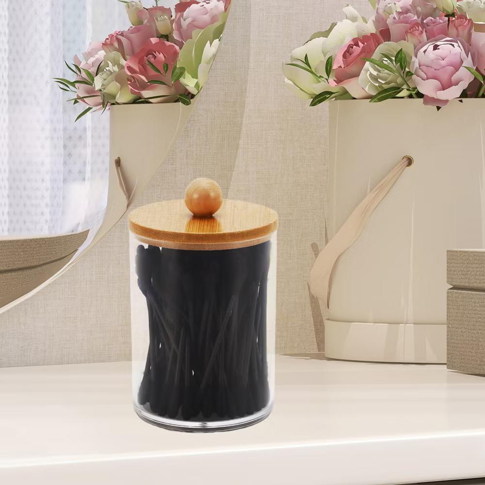 Acrylic Bamboo Wood Cotton Swab Jar Clear Wood Color 1 Pc - Image 6