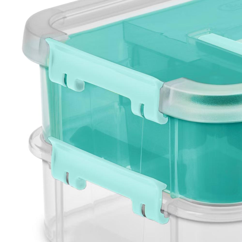 Sterilite Stack & Carry 2 Tray Handle Box Organizer: Plastic, Stackable, Portable, Universal Storage, Clear, 10.625" 7.25"