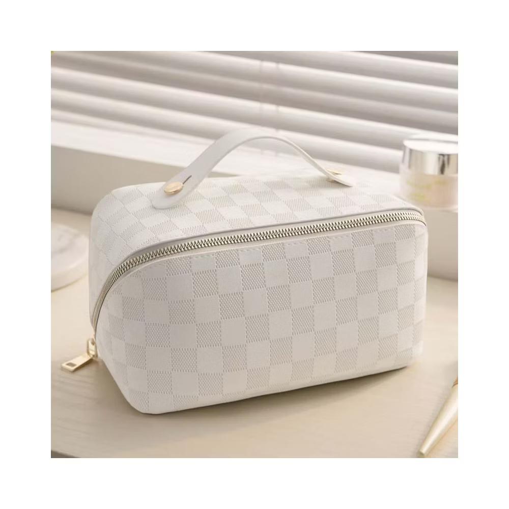Checkered Makeup Bag, Large Capacity Cosmetic Bag with Handle, Portable Waterproof Travel Toiletry Organizer for Women - Image 23