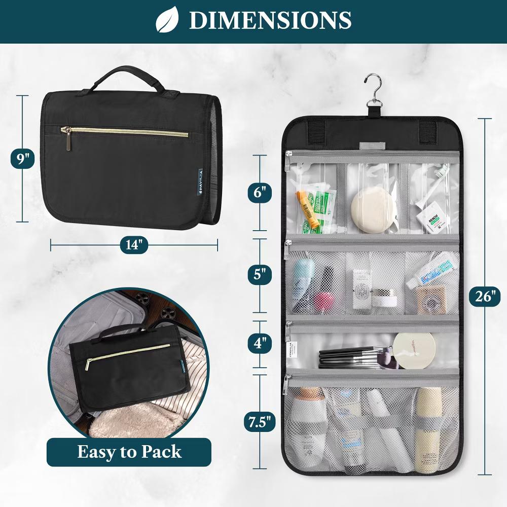 Hanging Toiletry Bag Women Men, Travel Kit Foldable Waterproof Organizer, Roll up Cosmetics Makeup Essentials Jewelry Case - Image 7