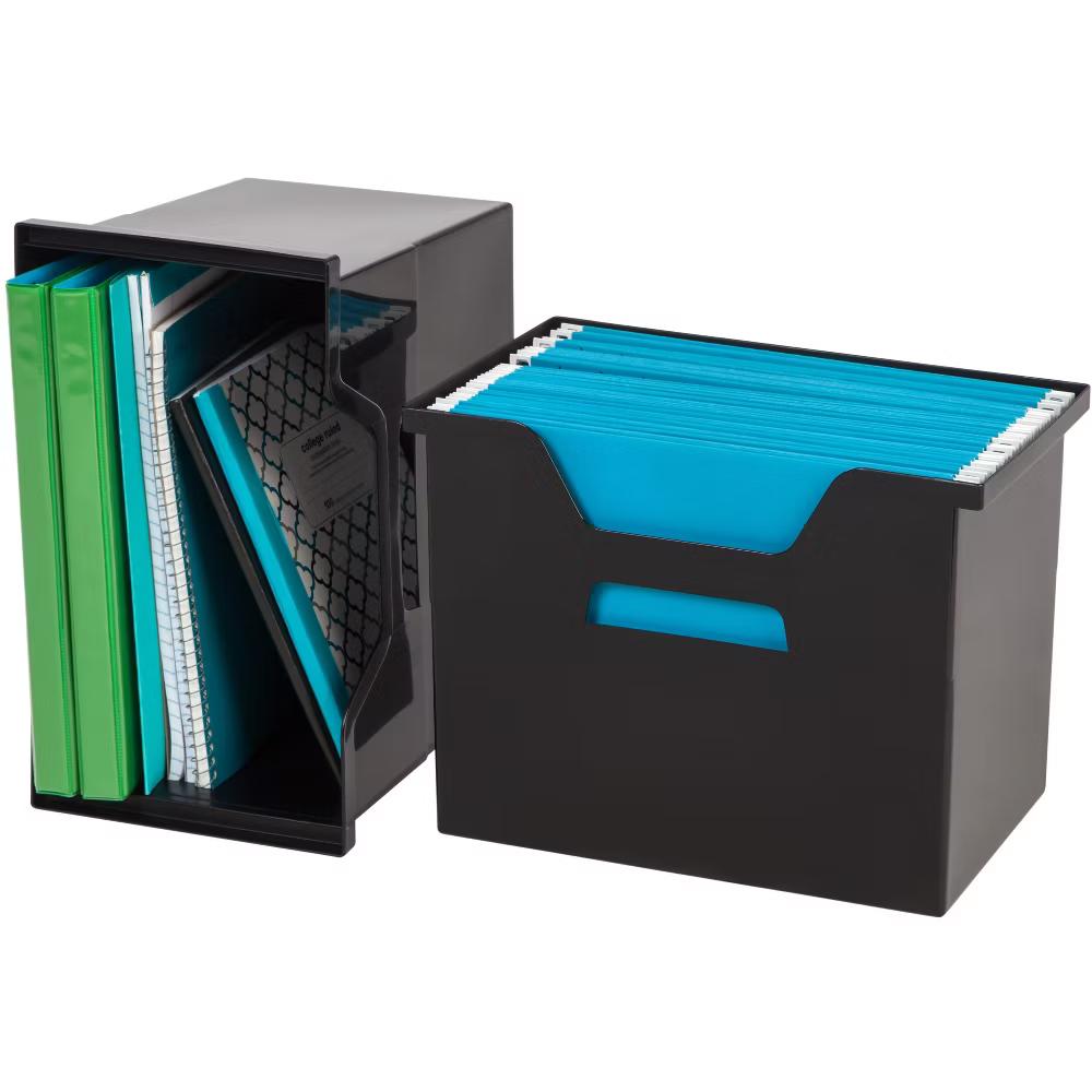 USA Portable Letter Size Desktop File Box with Open Lid, Side Handles, Hanging File Folders - Image 7