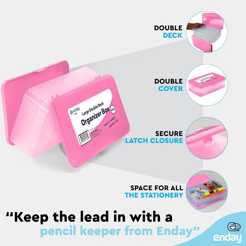 Large Capacity Double Deck Pencil Box - Plastic With 12 Compartments, Snap-Tight Lid, Hard Case Storage Organizer - Image 32