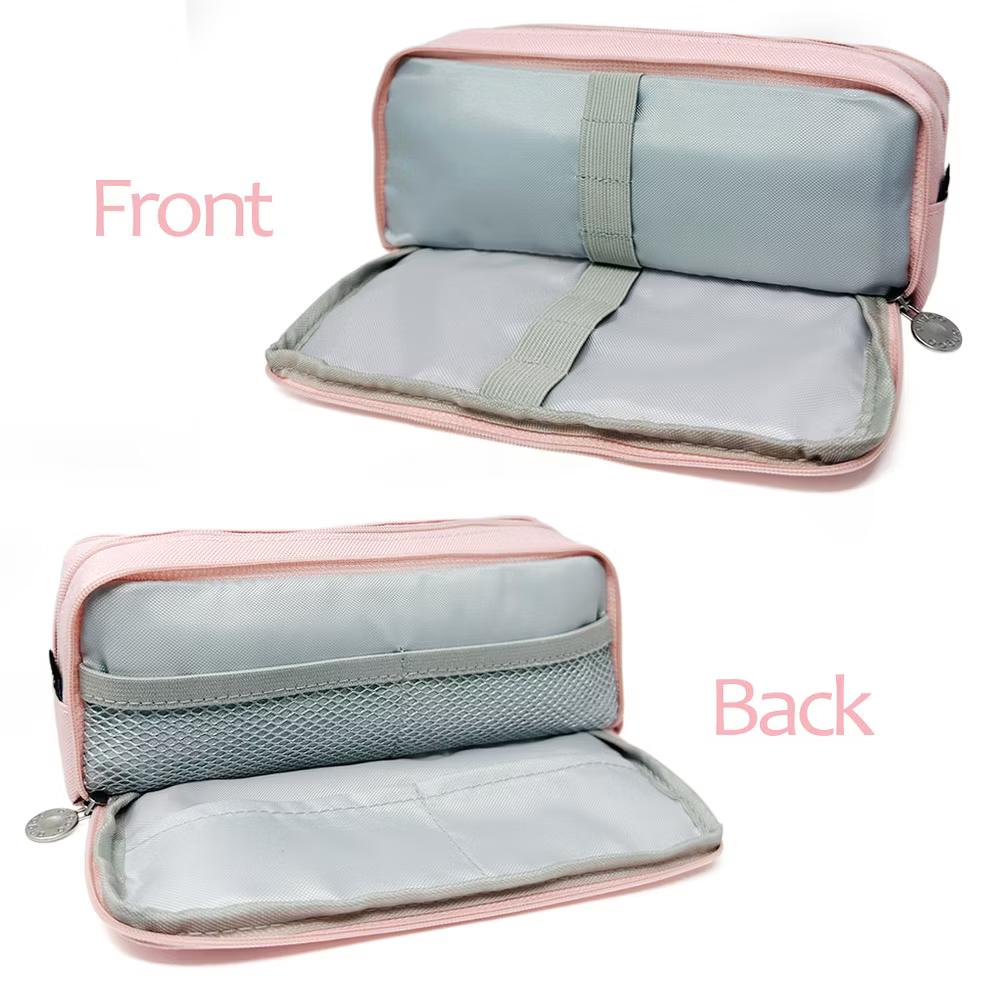 Large Capacity Pencil Case, 3 Compartment Pencil Pouch for Stationery Pens, Pink - Image 4