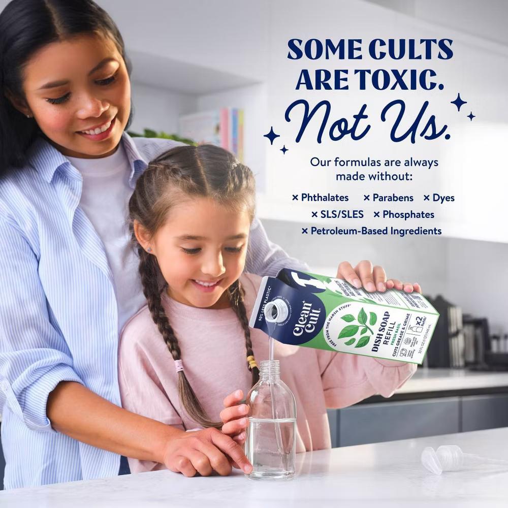 Clean Cult Fresh Basil Liquid Dish Soap Refills - TGT Exclusive - 32 fl oz: Carton, Removes Grease, Dissolves Food - Image 4