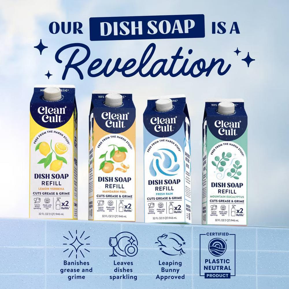 Clean Cult Fresh Basil Liquid Dish Soap Refills - TGT Exclusive - 32 fl oz: Carton, Removes Grease, Dissolves Food - Image 5