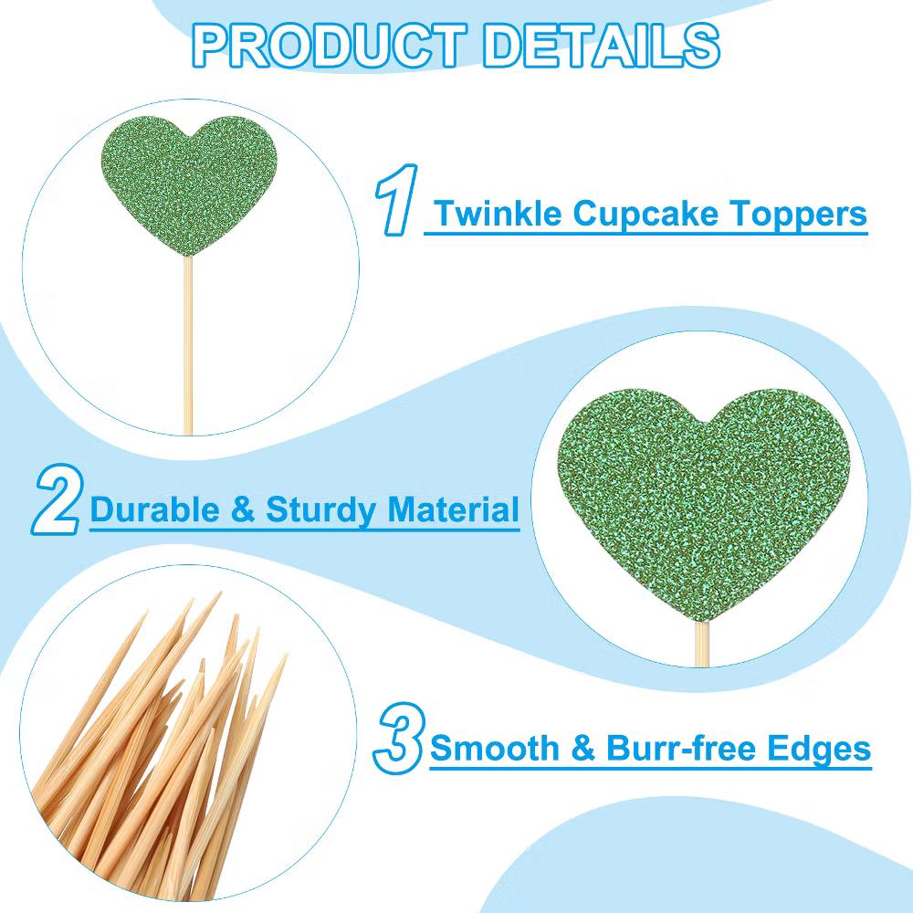 Wedding Engagement Birthday Decoration Heart Shape Cupcake Toppers Picks 50 Pcs - Image 15