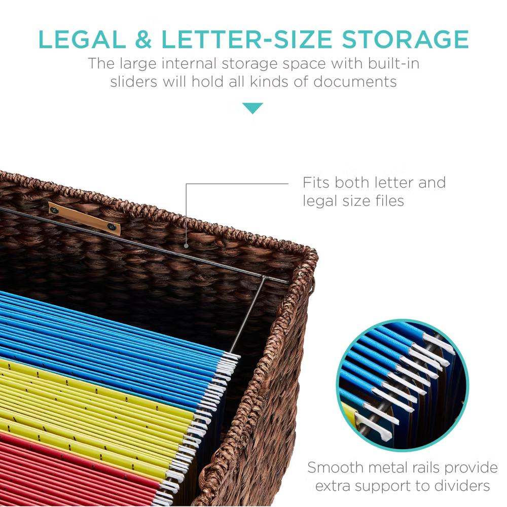 Best Choice Products Hyacinth Rolling Filing Cabinet Mobile Organizer Storage Basket w/ Lid, Locking Wheels - Natural - Image 3
