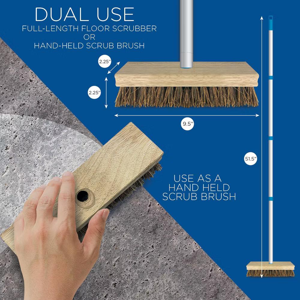 Deck Scrub Brush, 9" 3.5" Head w/ Palmyra Bristles for Outdoor Cleaning, Removes Dirt & Grime from Patios, Decks, Grout, 1 Count