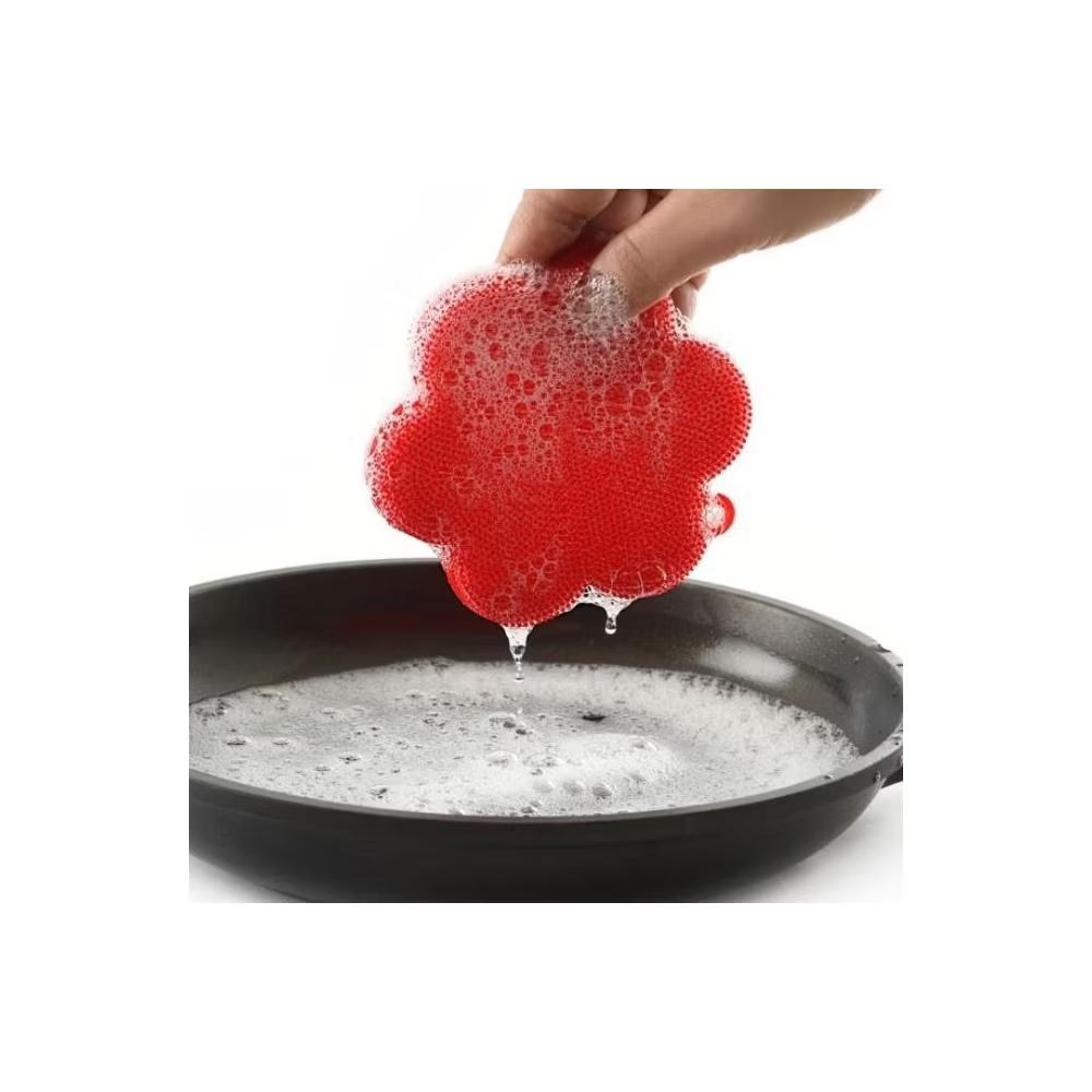 Norpro Silicone Dish Scrubbing Sponge / Vegetable Scrubber Brush - Red Flower Shaped - Image 3