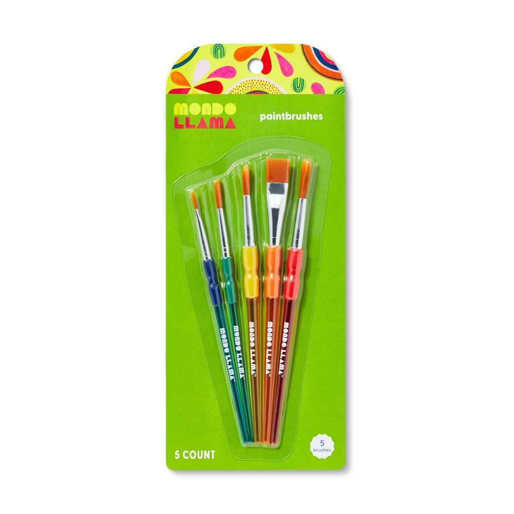 5ct Paintbrush Set - Multicolor Artist Brushes for Watercolor, Round & Flat, 6.25" Length - Image 2