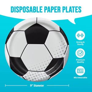 Say Hooray! Sport Spirit Black and White Soccer Party Disposable Paper Plates 9" - 32ct