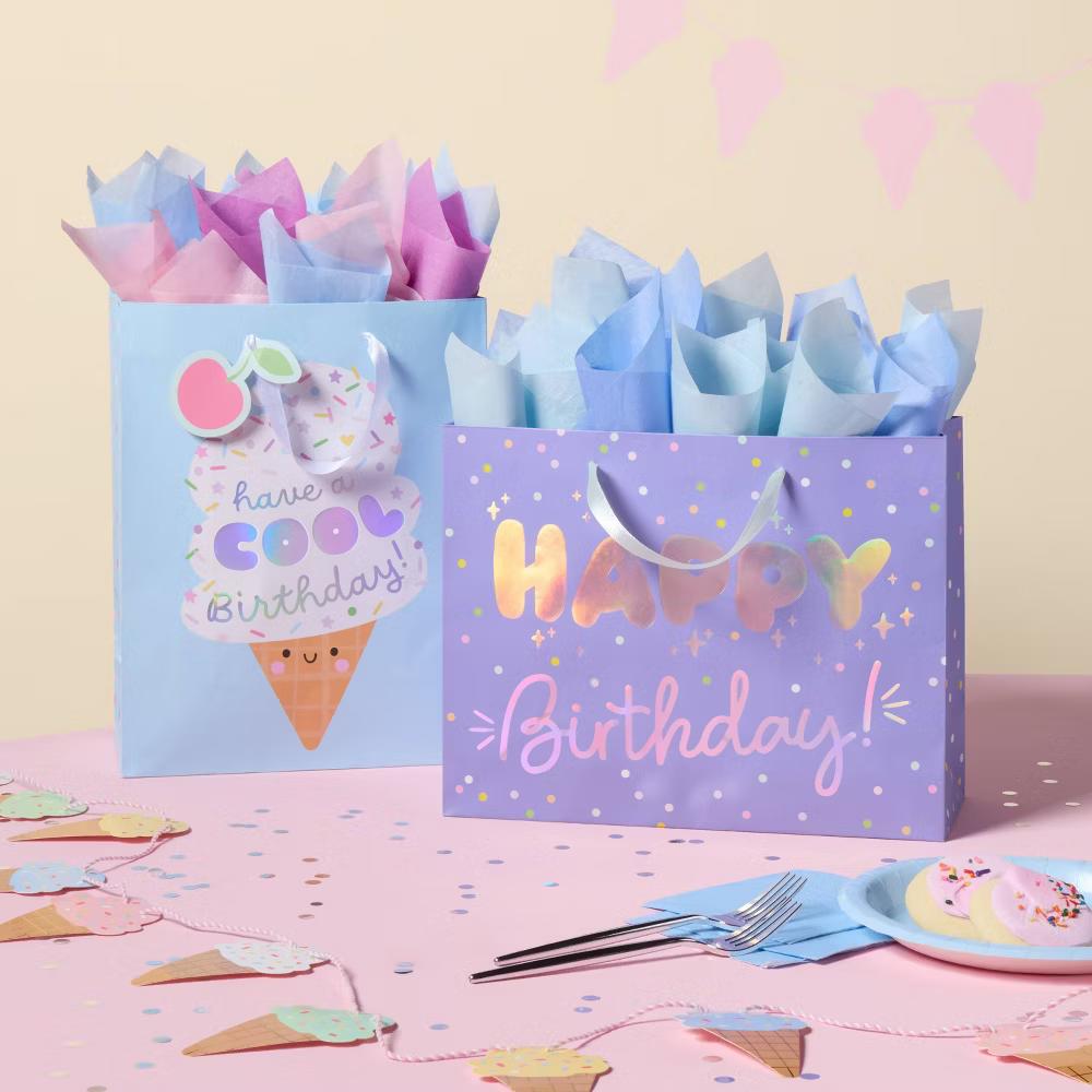 Medium Holographic Foil 'Happy Birthday' Gift Bag Purple - Image 2
