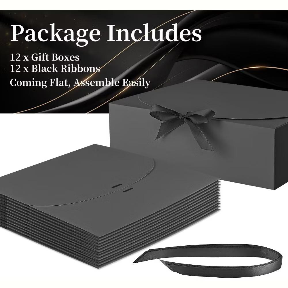 12 Pack Black Gift Boxes with Lids 10.6x7.8x3.1 Inch Paper Box with Ribbon for Bridesmaid Proposal Wedding Birthday Party - Image 6