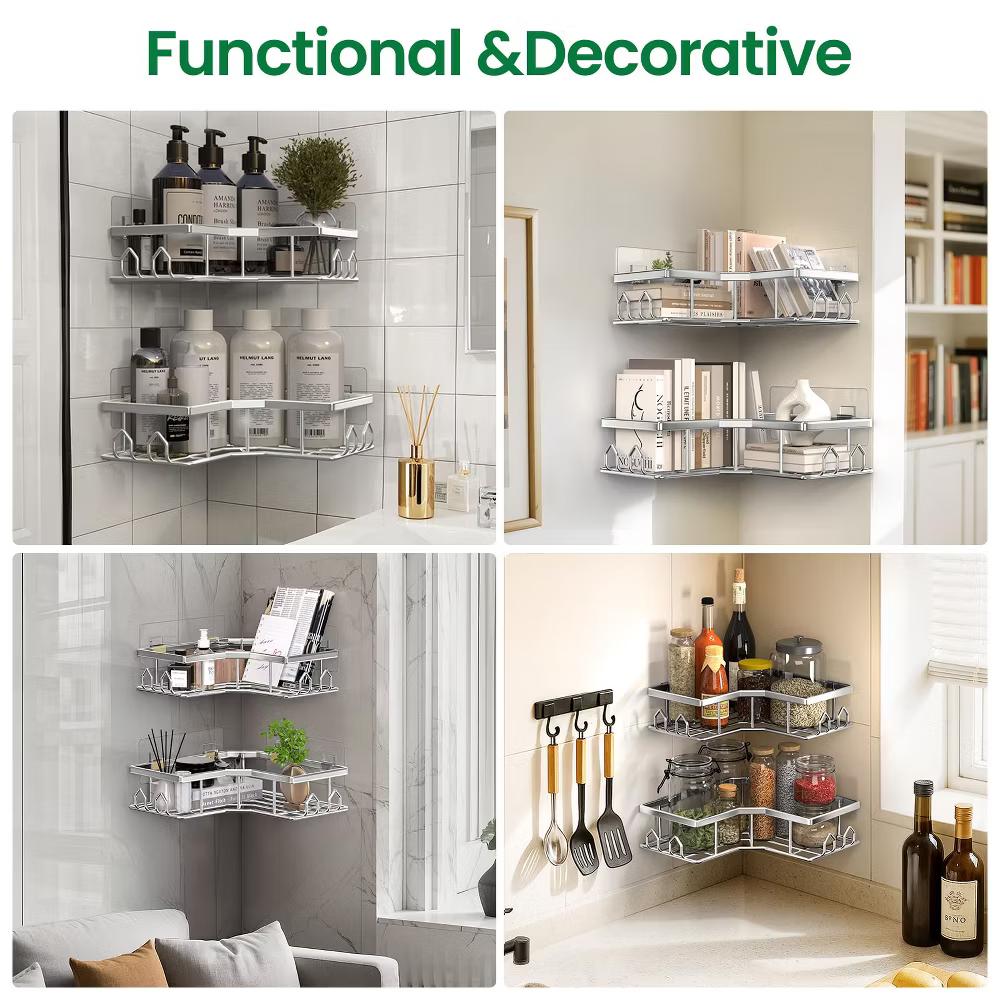 Dcolora Adhesive Shower Caddy 2 Pack Stainless Steel Corner Bath Shower Shelves - Image 16