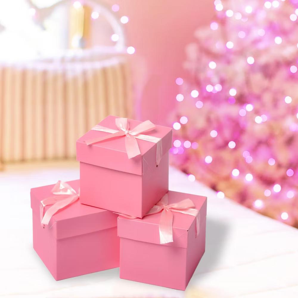 12 pack pink gift boxes with lids 4 4 4 inch for birthday wedding Christmas party favors includes ribbon easy assembly - Image 2