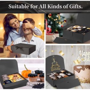 12 Pack Black Gift Boxes with Lids 10.6x7.8x3.1 Inch Paper Box with Ribbon for Bridesmaid Proposal Wedding Birthday Party