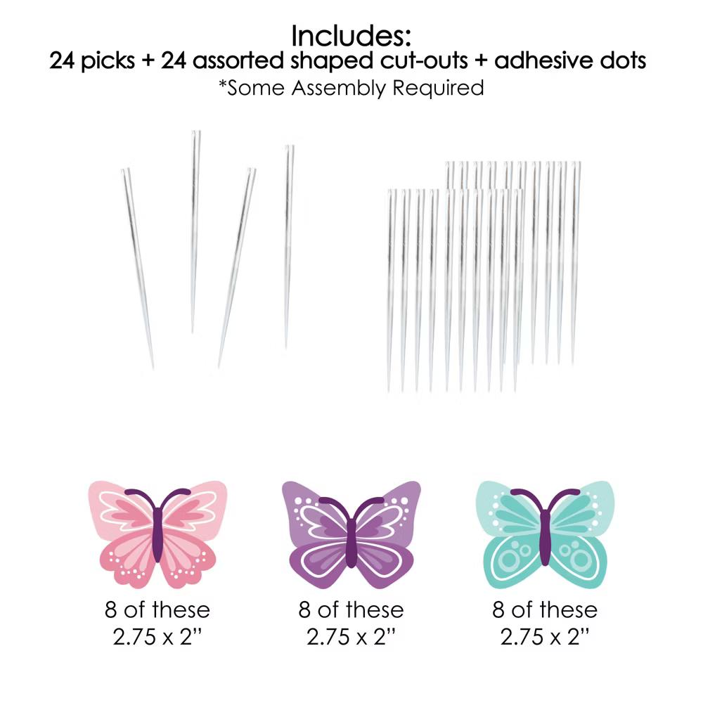 Beautiful Butterfly - Dessert Cupcake Toppers - Floral Baby Shower or Birthday Party Clear Treat Picks - Set of 24 - Image 4