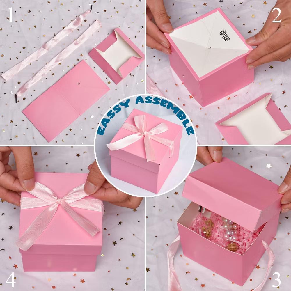 12 pack pink gift boxes with lids 4 4 4 inch for birthday wedding Christmas party favors includes ribbon easy assembly - Image 4