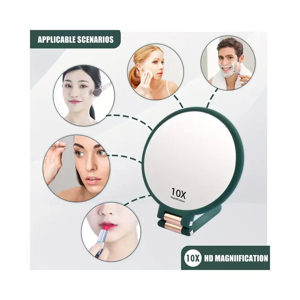 Mber Hand Mirror For Makeup Mirror 2-Sided 1X 10X Magnifying Mirror, Travel Mirror With Stand, Foldable Handheld Mirrors with Handle, Green - Image 6
