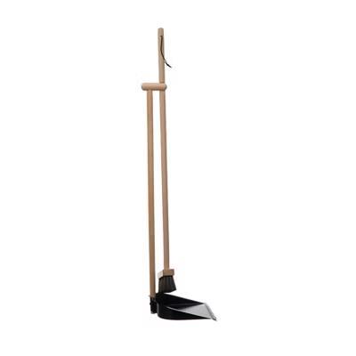 Storied Home Beech Wood Broom and Standing Metal Dust Pan Set, Natural and Black - Image 2