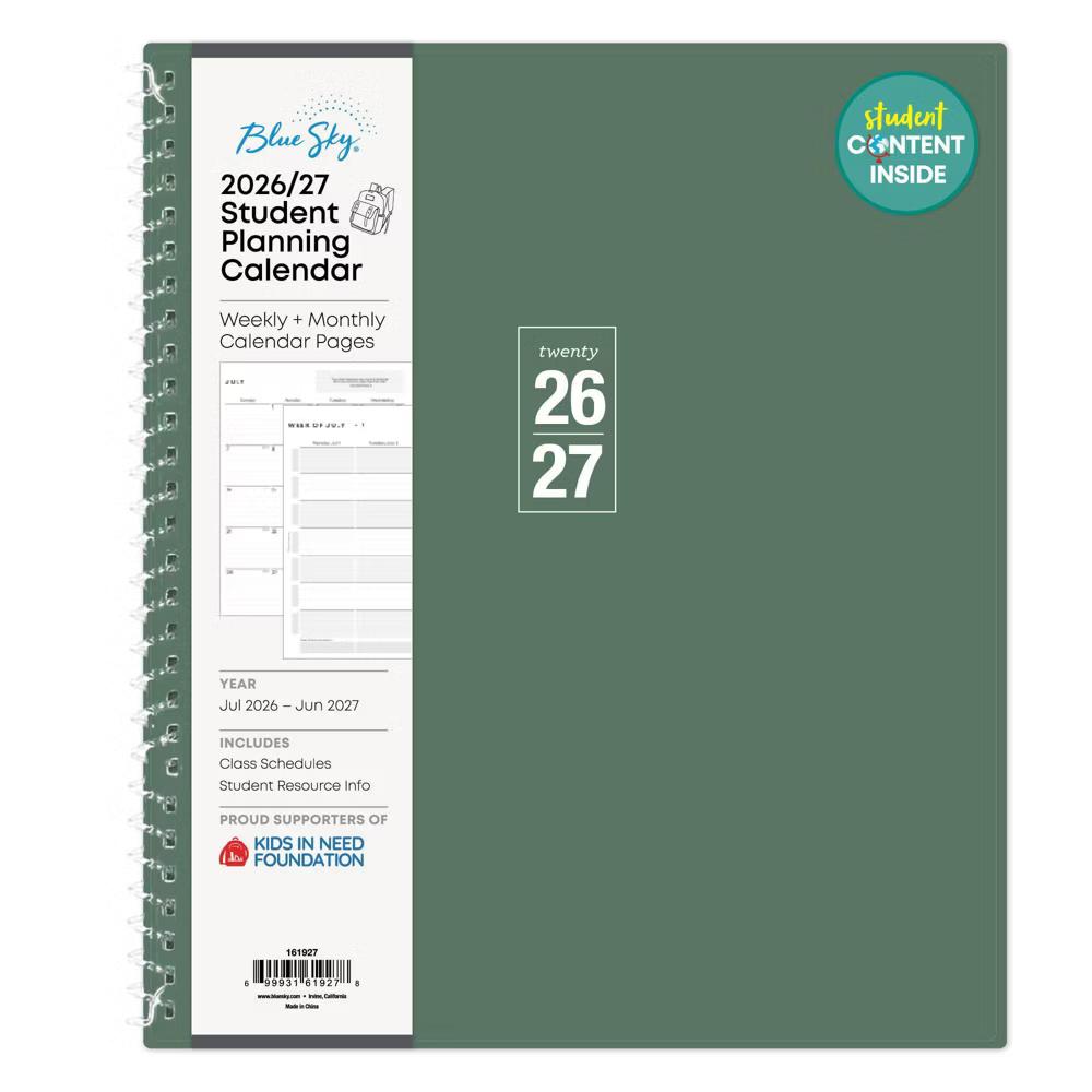 Blue Sky 8"x10" Student Planner AY 2026-2027 Weekly/Monthly Spiral Non-Tabbed Fern Green - Image 10
