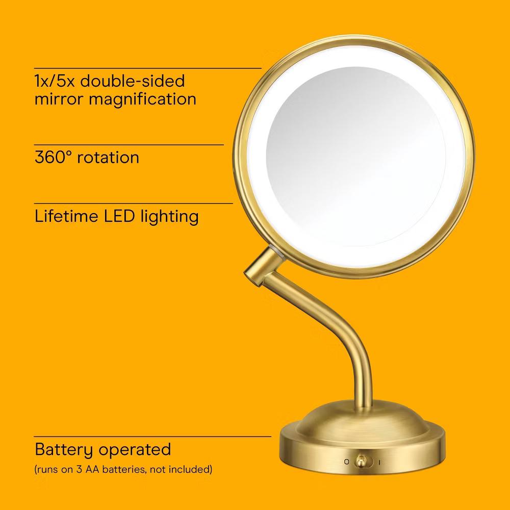 Conair Double Sided LED Vanity Mirror with 1x and 5x Magnification Brushed Brass - Image 9