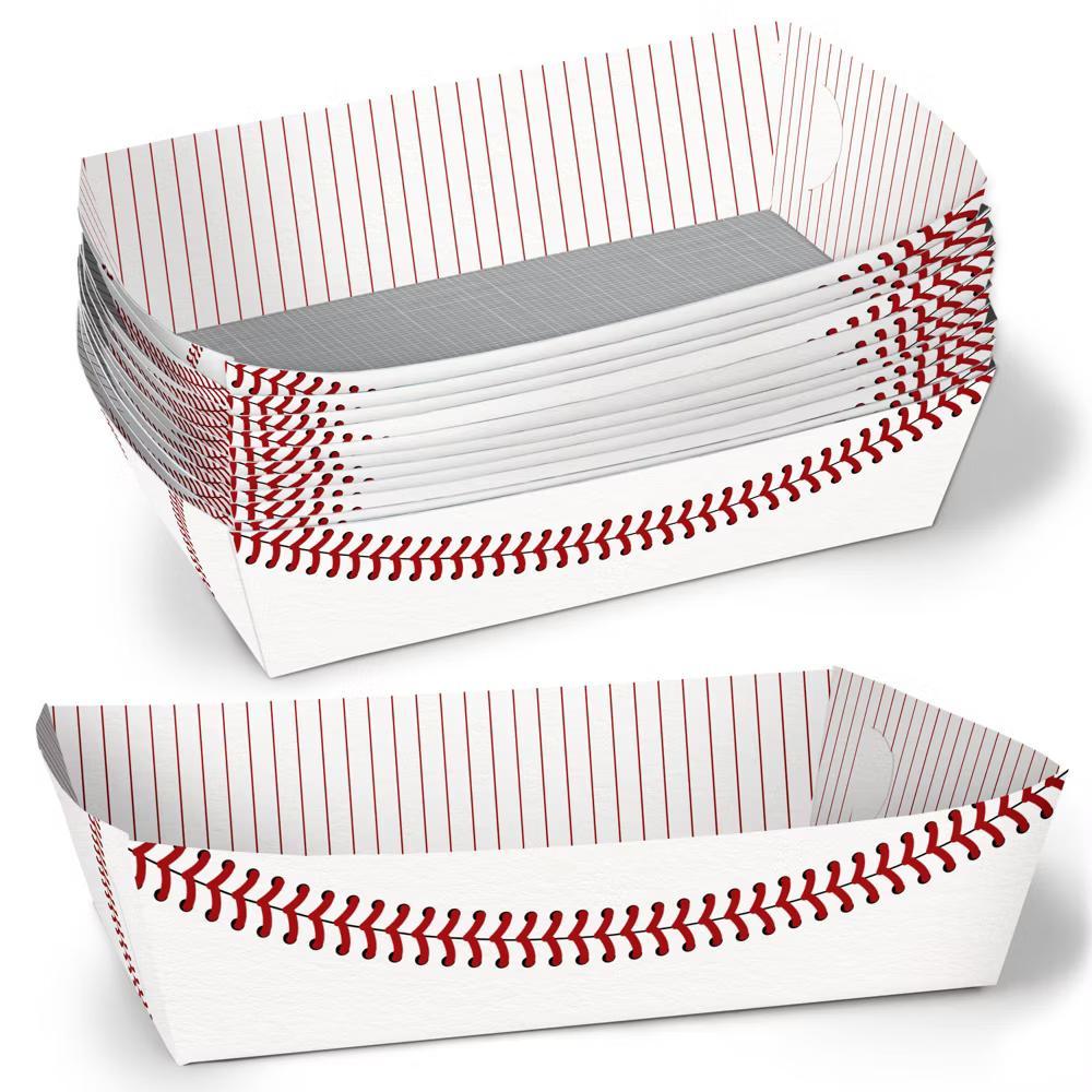 Baseball Party Paper Food Trays, Disposable Double-Sided Paper Food Holders for Nachos, Hot Dogs, French Fries - 12 Ct - Image 2