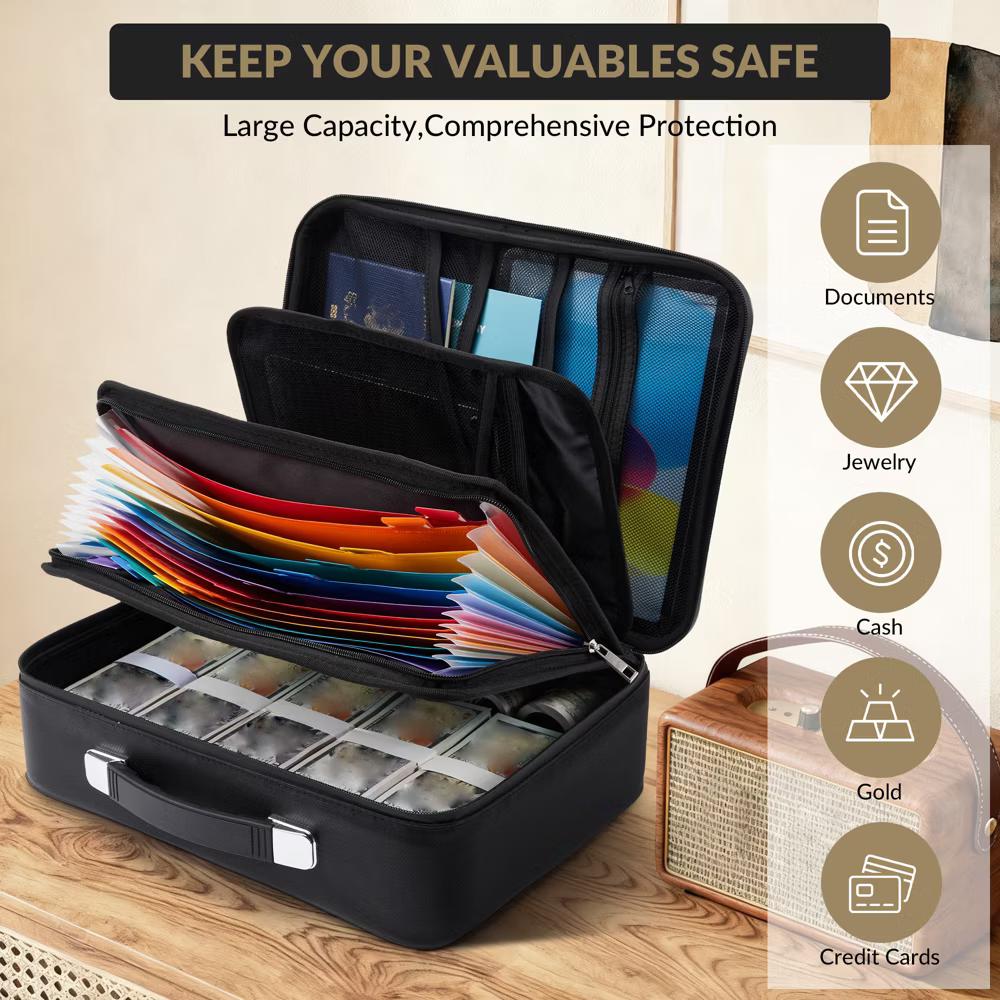 Fireproof & Waterproof Document File Box with Lock – 8-Layer Heat-Resistant Storage Organizer for Documents, Passports, Certificates, Cash, Laptop